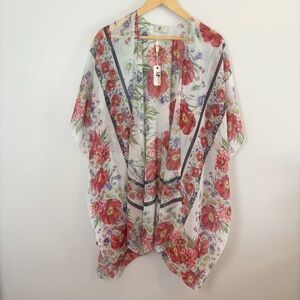 NWT JC Sunny Floral Sheer Kimono Wrap – Silk Blend Lightweight Cover Up O/S